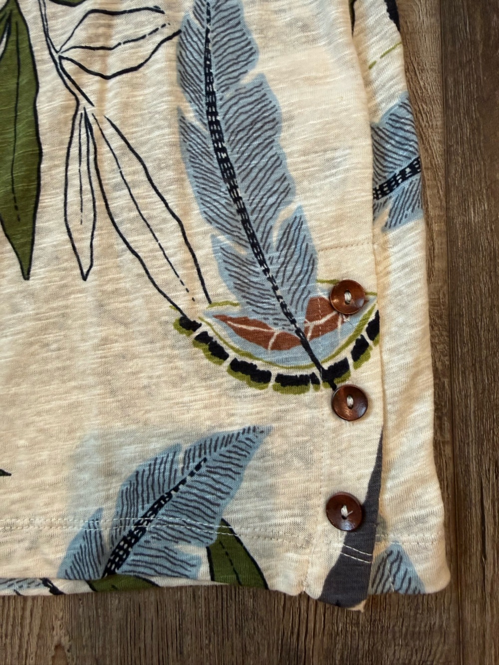 Leaf Print Short Sleeve Top with Button Detail - Picture 2 of 4